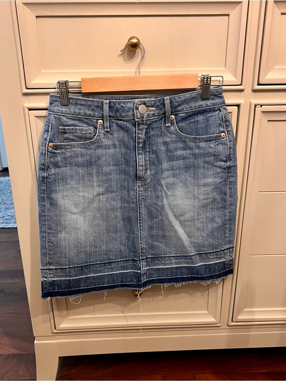 LOFT Classic Blue Denim Distressed Denim Skirt